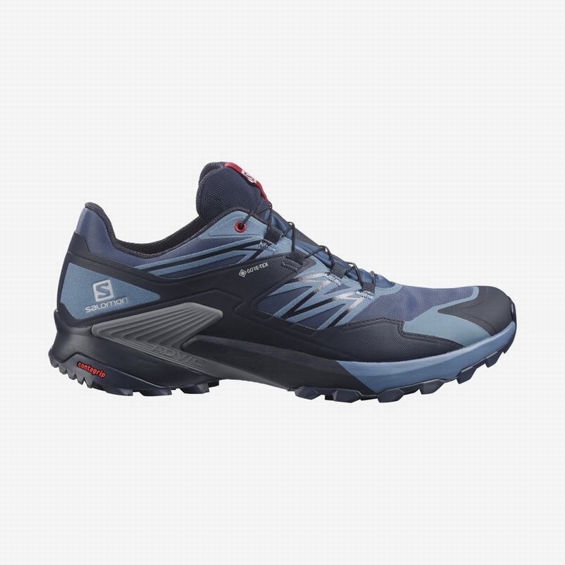 Salomon Singapore Mens Trail Running Shoes - WINGS SKY GORE-TEX Navy/Red | 67238-FLMQ